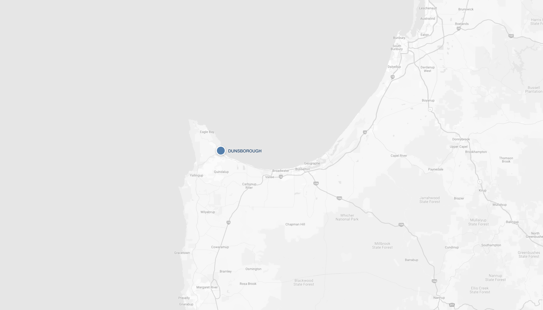 Map view of Dunsborough and the Cape Naturaliste region